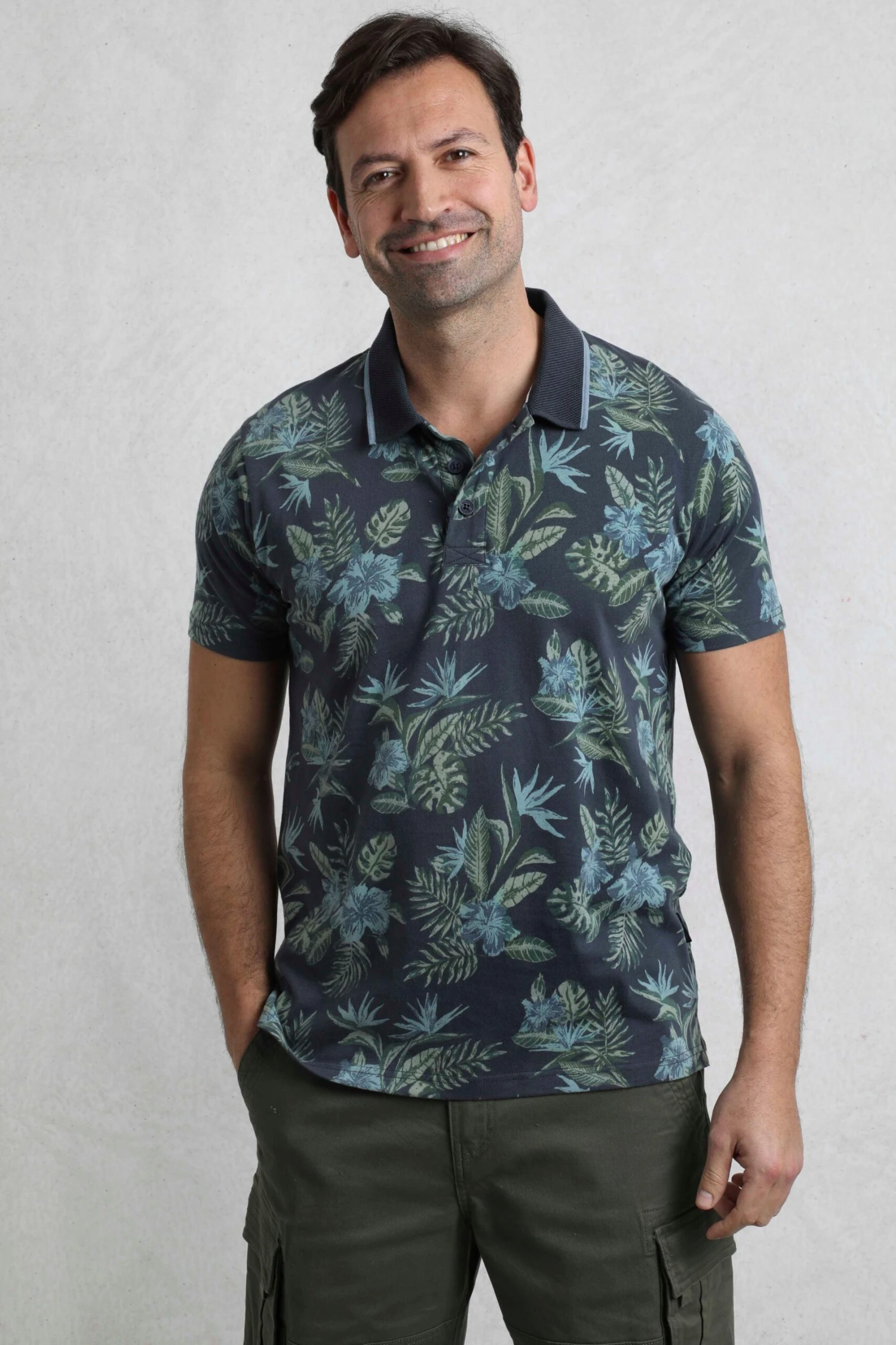Sarat Organic Cotton Printed Polo Shirt Navy 4 Sarat Organic Cotton Printed Polo Shirt Navy - Image 4