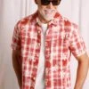 Nasser Vintage Wash Short Sleeve Check Shirt Chilli Red