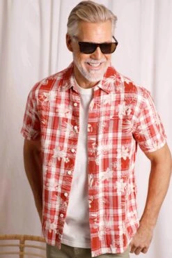 Nasser Vintage Wash Short Sleeve Check Shirt Chilli Red