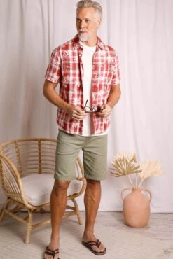 Nasser Vintage Wash Short Sleeve Check Shirt Chilli Red -WeirdFish Clothing Shop 106376