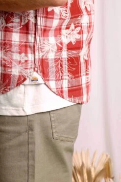 Nasser Vintage Wash Short Sleeve Check Shirt Chilli Red -WeirdFish Clothing Shop 106379