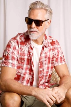 Nasser Vintage Wash Short Sleeve Check Shirt Chilli Red -WeirdFish Clothing Shop 106380