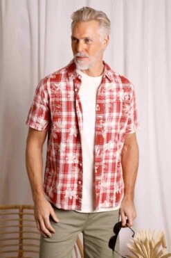 Nasser Vintage Wash Short Sleeve Check Shirt Chilli Red -WeirdFish Clothing Shop 106381