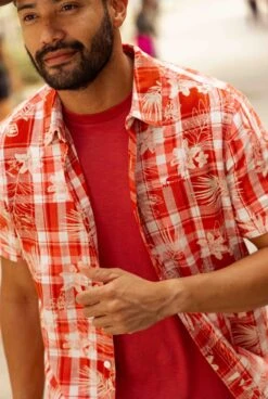 Nasser Vintage Wash Short Sleeve Check Shirt Chilli Red -WeirdFish Clothing Shop 106826