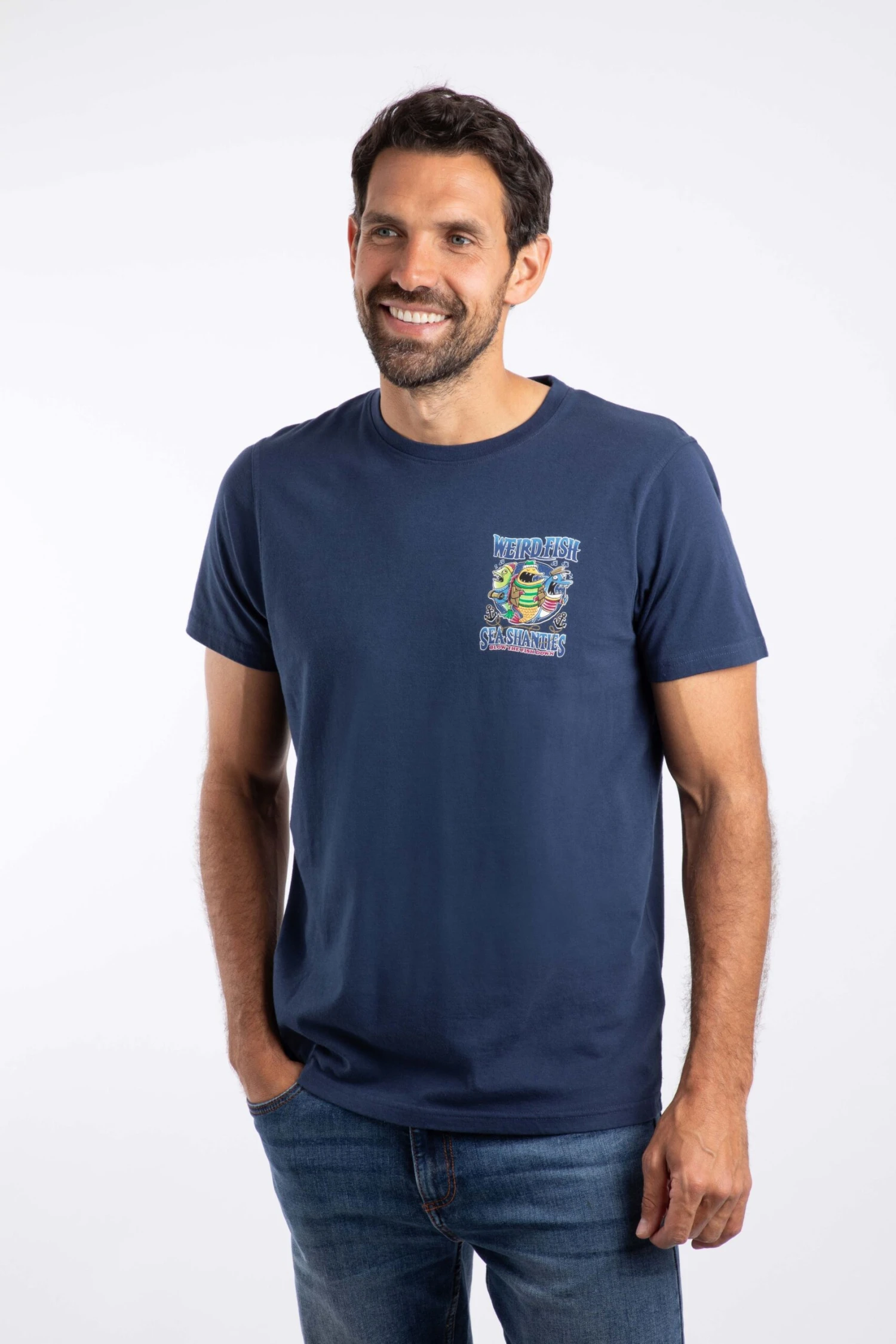 Sea Shanties Back Print Artist T-Shirt Dark Blue 3 Sea Shanties Back Print Artist T-Shirt Dark Blue - Image 3