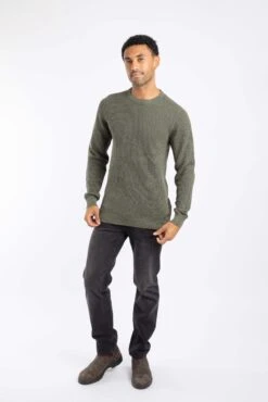Easton Waffle Crew Neck Jumper Fir Green -WeirdFish Clothing Shop 114408