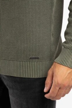 Easton Waffle Crew Neck Jumper Fir Green -WeirdFish Clothing Shop 114467