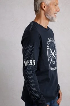 Making Waves Branded Long Sleeve T-Shirt Navy -WeirdFish Clothing Shop 114482