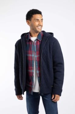 Brodhi Borg Lined Cable Knit Full Zip Hoodie Midnight