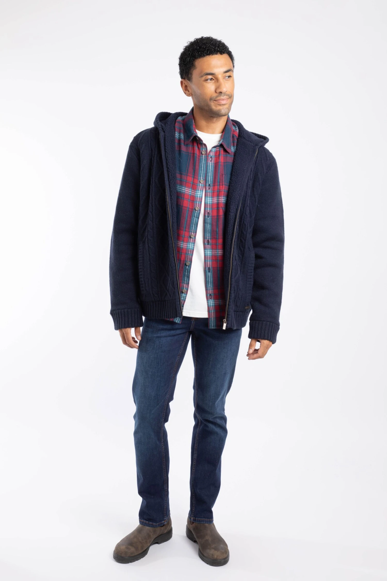 Brodhi Borg Lined Cable Knit Full Zip Hoodie Midnight 4 Brodhi Borg Lined Cable Knit Full Zip Hoodie Midnight - Image 4