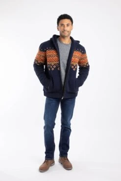 Bradwood Borg Lined Fair Isle Knit Full Zip Hoodie Midnight -WeirdFish Clothing Shop 115177