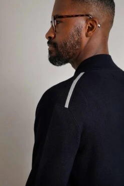 Carter Knitted Full Zip Bomber Jacket Midnight -WeirdFish Clothing Shop 115475