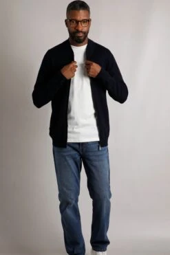 Carter Knitted Full Zip Bomber Jacket Midnight -WeirdFish Clothing Shop 115476