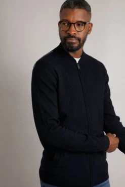 Carter Knitted Full Zip Bomber Jacket Midnight -WeirdFish Clothing Shop 116164