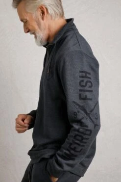 Oakville Eco 1/4 Zip Graphic Sweatshirt Navy -WeirdFish Clothing Shop 116258