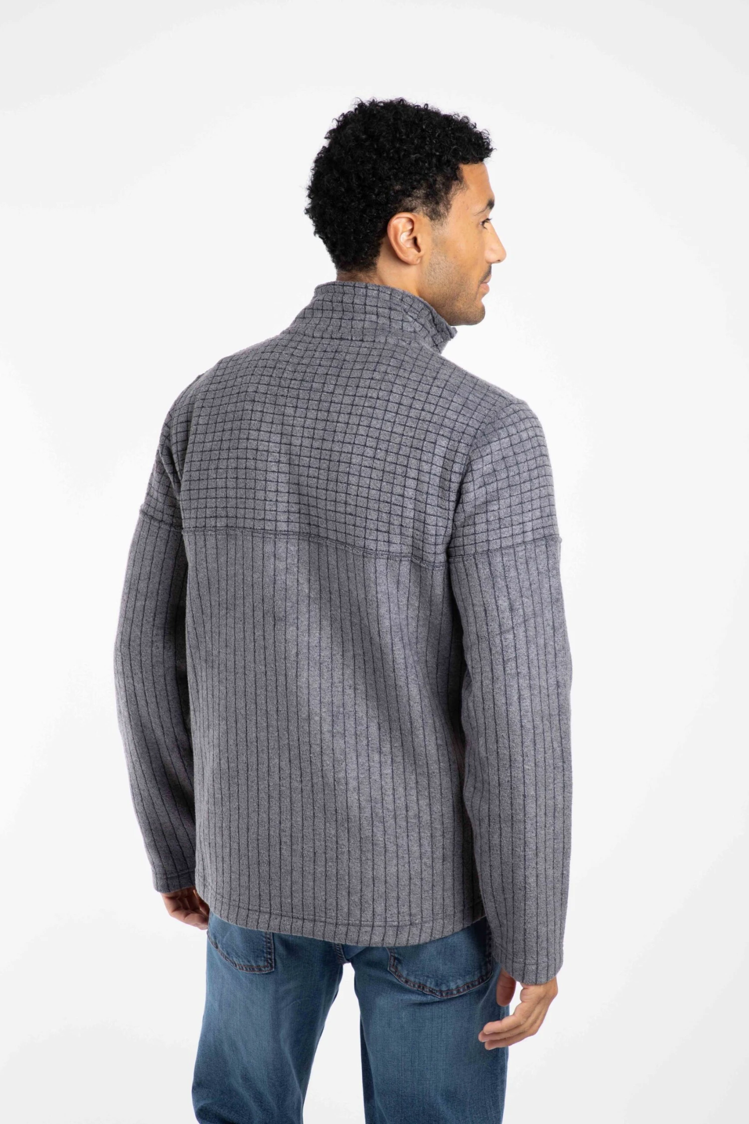 Longmont Eco 1/4 Zip Stripe Grid Fleece Navy 3 Longmont Eco 1/4 Zip Stripe Grid Fleece Navy - Image 3