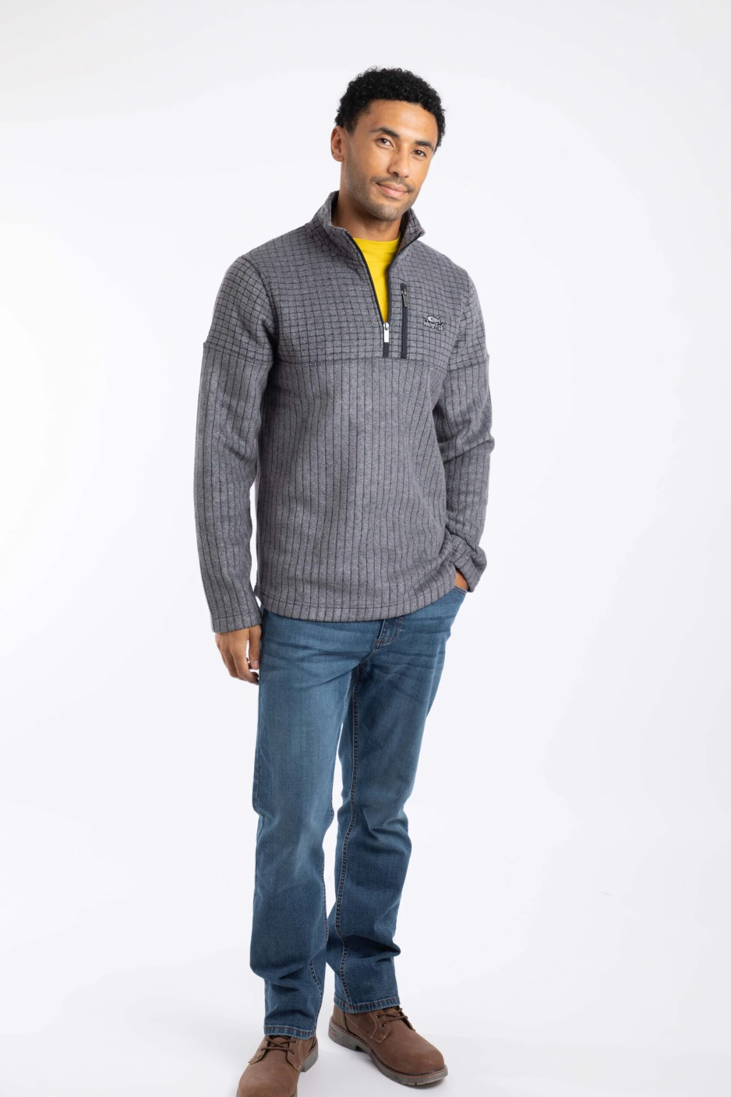 Longmont Eco 1/4 Zip Stripe Grid Fleece Navy 4 Longmont Eco 1/4 Zip Stripe Grid Fleece Navy - Image 4