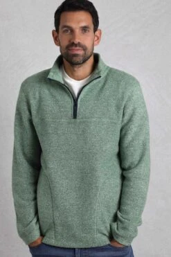 Laramie Eco 1/4 Zip Snow Marl Fleece Olive -WeirdFish Clothing Shop 117505