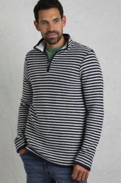 Shorling 1/4 Zip Striped Macaroni Sweatshirt Ecru -WeirdFish Clothing Shop 118152