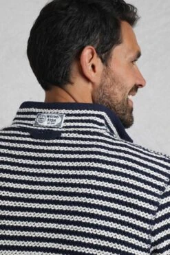 Shorling 1/4 Zip Striped Macaroni Sweatshirt Ecru -WeirdFish Clothing Shop 118153