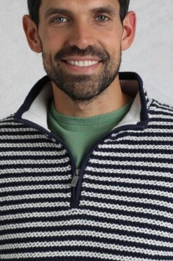 Shorling 1/4 Zip Striped Macaroni Sweatshirt Ecru -WeirdFish Clothing Shop 118154