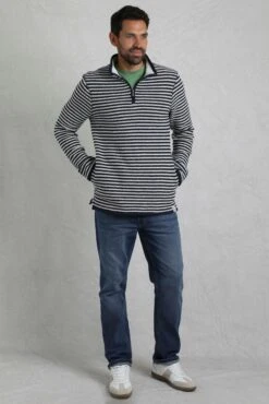 Shorling 1/4 Zip Striped Macaroni Sweatshirt Ecru -WeirdFish Clothing Shop 118156