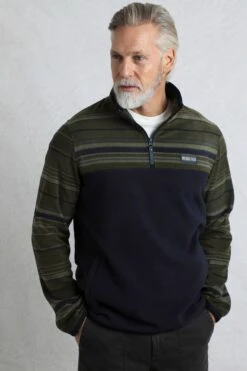 Gilbert 1/4 Zip Striped Microfleece Fir Green -WeirdFish Clothing Shop 118844