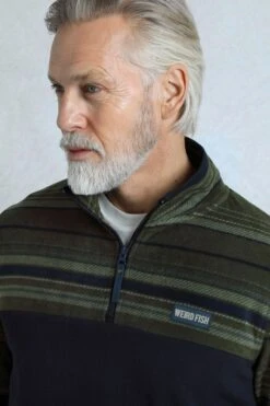 Gilbert 1/4 Zip Striped Microfleece Fir Green -WeirdFish Clothing Shop 118845