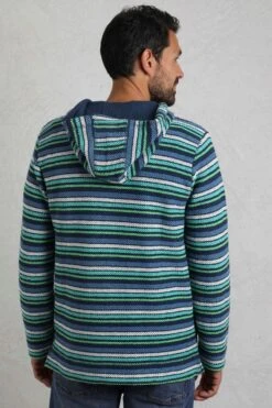 Payson Button Neck Striped Eco Macaroni Hoodie Ensign Blue -WeirdFish Clothing Shop 118860
