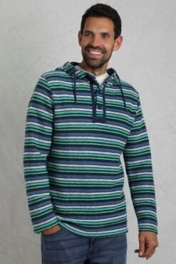 Payson Button Neck Striped Eco Macaroni Hoodie Ensign Blue -WeirdFish Clothing Shop 118861