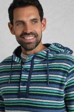 Payson Button Neck Striped Eco Macaroni Hoodie Ensign Blue -WeirdFish Clothing Shop 118862
