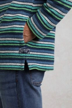 Payson Button Neck Striped Eco Macaroni Hoodie Ensign Blue -WeirdFish Clothing Shop 118864