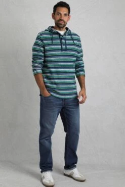 Payson Button Neck Striped Eco Macaroni Hoodie Ensign Blue -WeirdFish Clothing Shop 118865