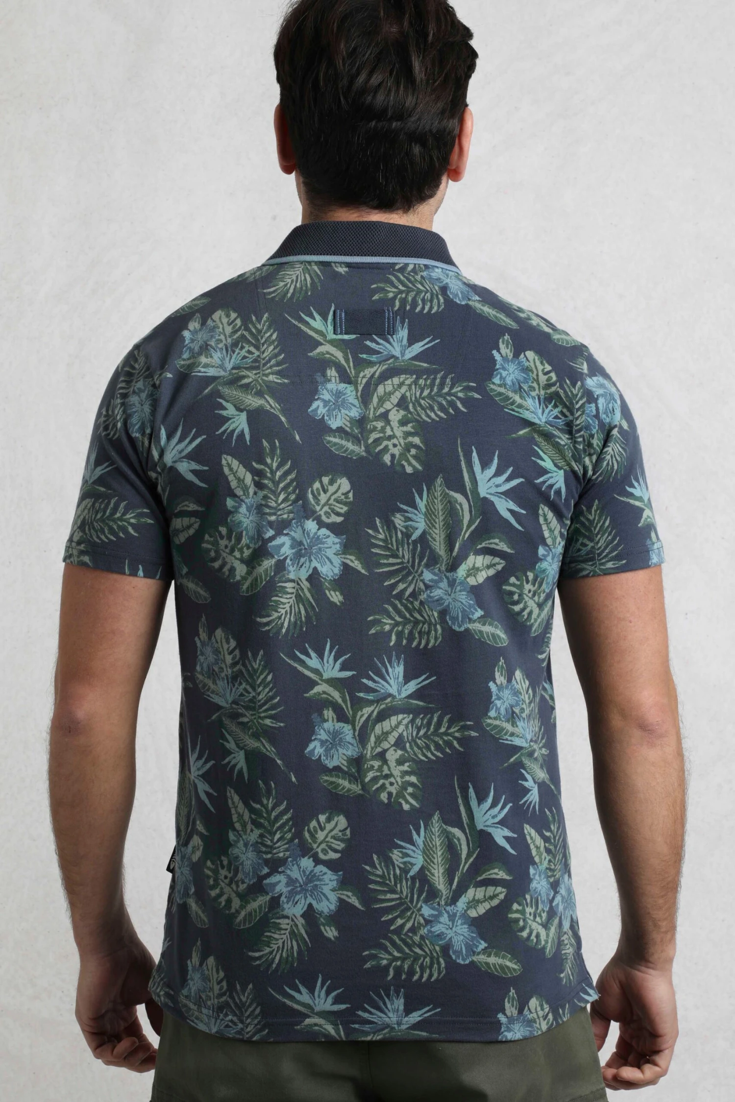 Sarat Organic Cotton Printed Polo Shirt Navy 3 Sarat Organic Cotton Printed Polo Shirt Navy - Image 3