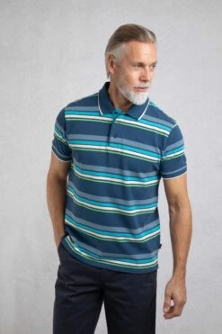 Sunbury Organic Cotton Striped Pique Polo Shirt Ensign Blue
