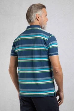 Sunbury Organic Cotton Striped Pique Polo Shirt Ensign Blue -WeirdFish Clothing Shop 121717