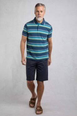 Sunbury Organic Cotton Striped Pique Polo Shirt Ensign Blue -WeirdFish Clothing Shop 121718