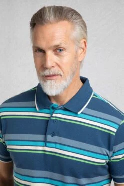 Sunbury Organic Cotton Striped Pique Polo Shirt Ensign Blue -WeirdFish Clothing Shop 121719