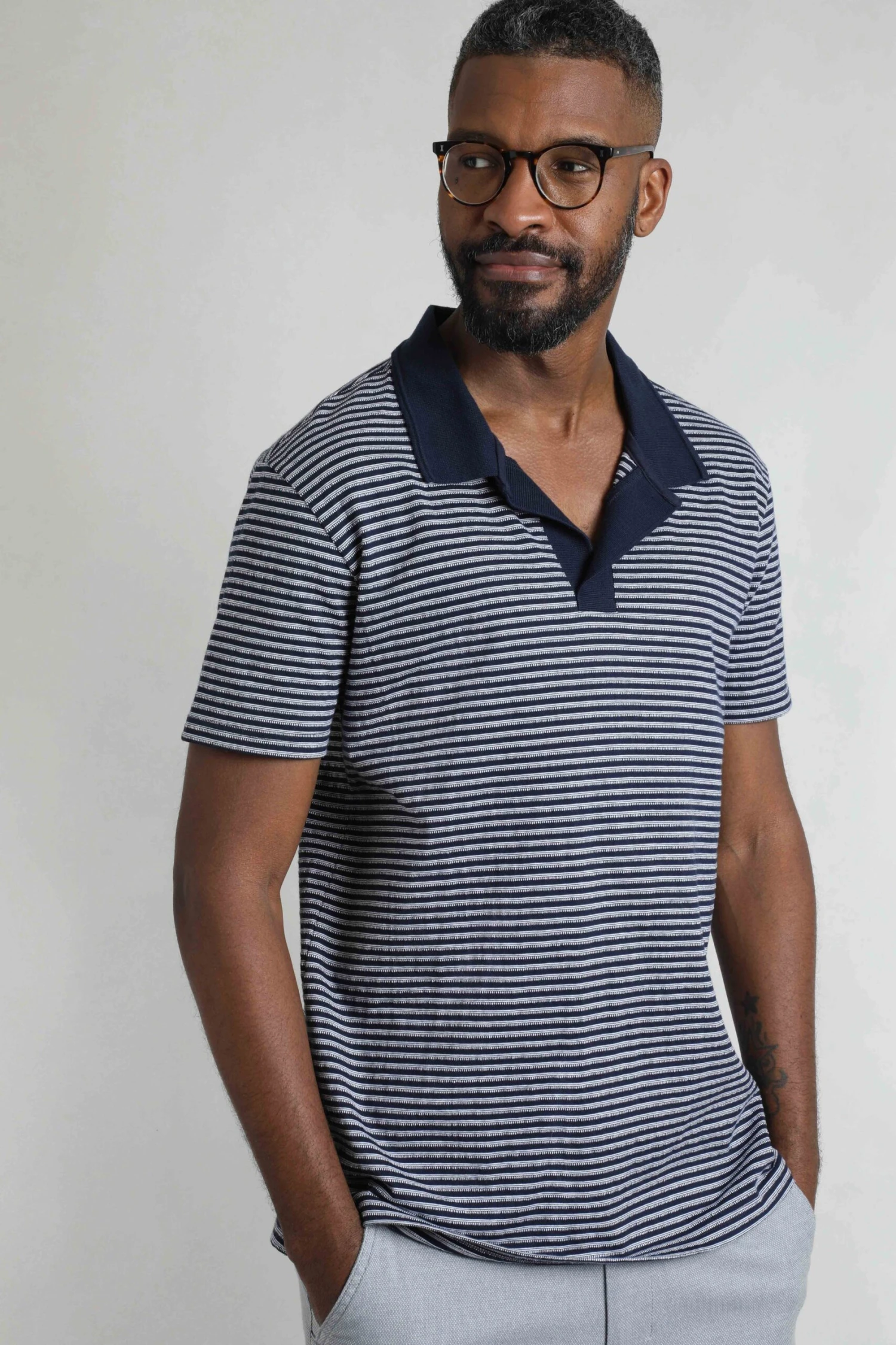 Virgil Organic Cotton Striped Polo Shirt Navy 1 Virgil Organic Cotton Striped Polo Shirt Navy