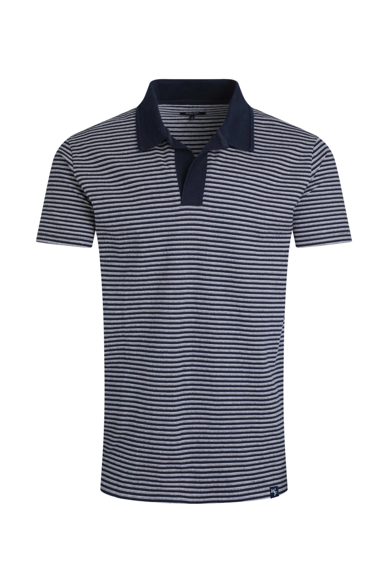 Virgil Organic Cotton Striped Polo Shirt Navy 2 Virgil Organic Cotton Striped Polo Shirt Navy - Image 2