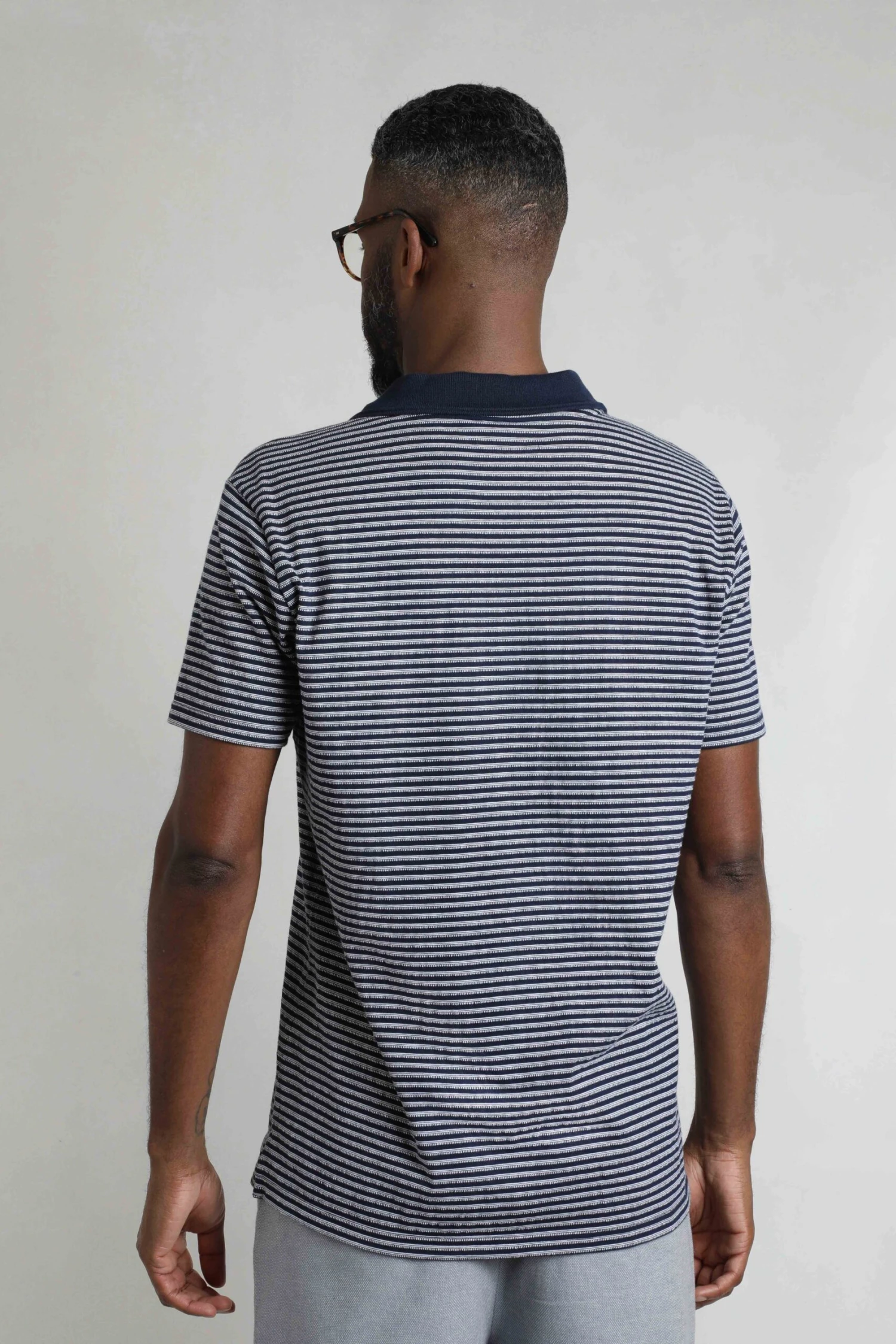 Virgil Organic Cotton Striped Polo Shirt Navy 3 Virgil Organic Cotton Striped Polo Shirt Navy - Image 3