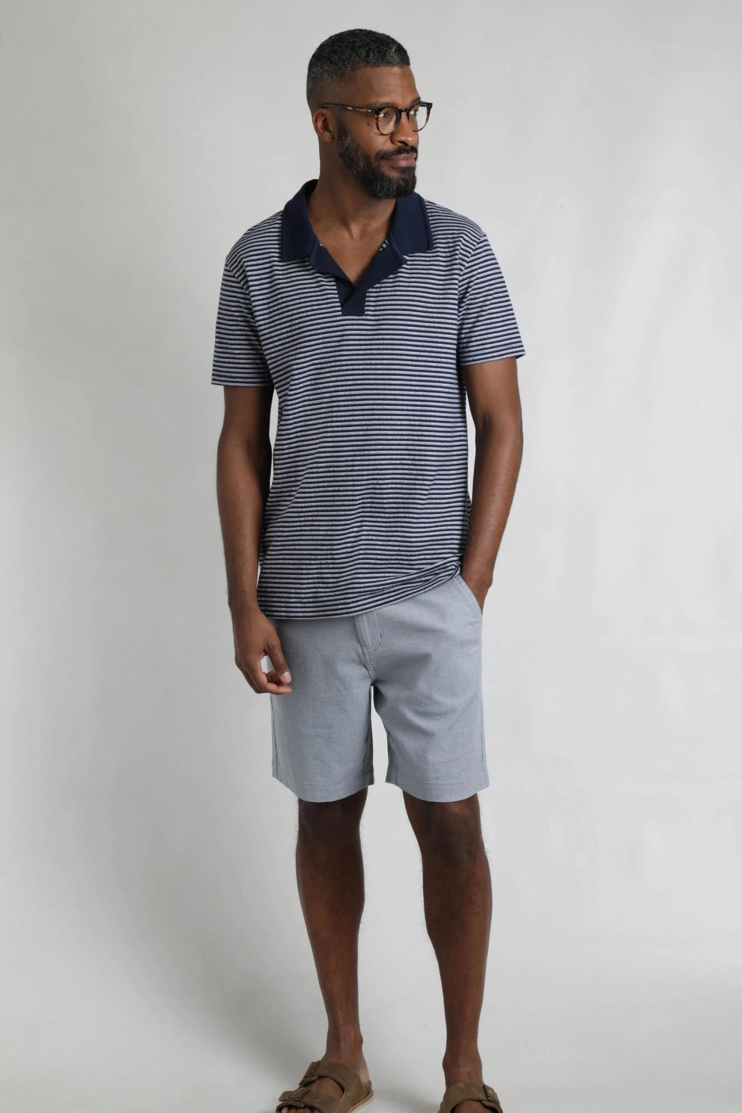 Virgil Organic Cotton Striped Polo Shirt Navy 4 Virgil Organic Cotton Striped Polo Shirt Navy - Image 4