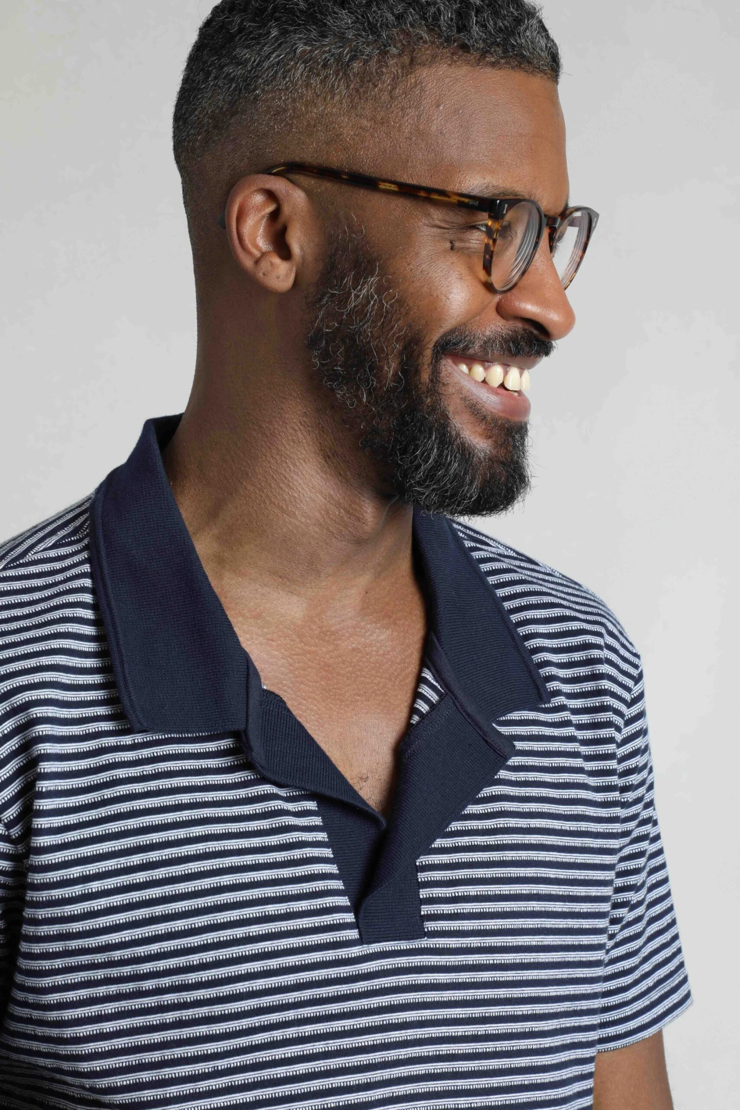 Virgil Organic Cotton Striped Polo Shirt Navy 5 Virgil Organic Cotton Striped Polo Shirt Navy - Image 5