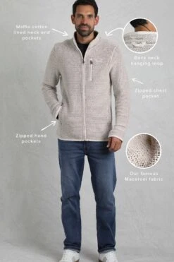 Transom Full Zip Macaroni Sweatshirt Ecru -WeirdFish Clothing Shop 122328