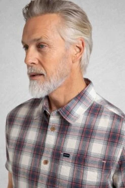 Angeles Vintage Wash Short Sleeve Check Shirt Dusty White -WeirdFish Clothing Shop 122846