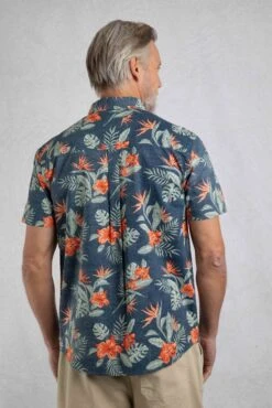 Palm Short Sleeve Reverse Print Shirt Navy -WeirdFish Clothing Shop 123150