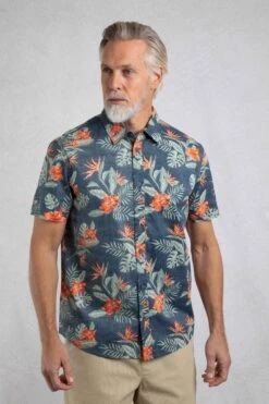 Palm Short Sleeve Reverse Print Shirt Navy -WeirdFish Clothing Shop 123151