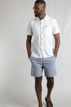 Hinton Organic Cotton And Linen Crepe Shirt Dusty White -WeirdFish Clothing Shop 123462