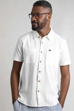 Hinton Organic Cotton And Linen Crepe Shirt Dusty White -WeirdFish Clothing Shop 123463