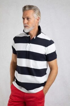 Ronald Organic Cotton Striped Polo Shirt Navy